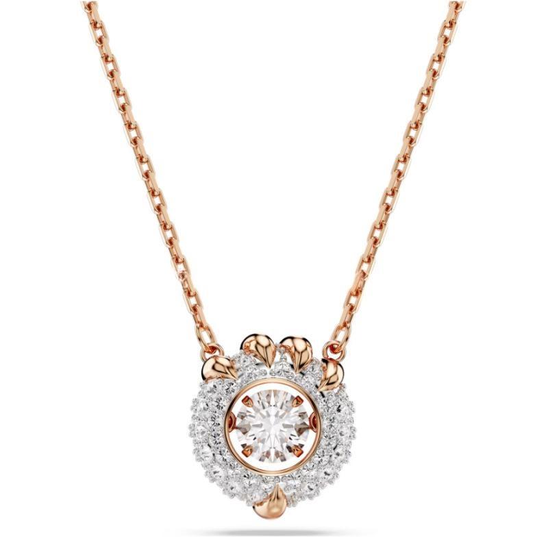 Dragon & Phoenix pendant Dragon’s claw,Rhodium platedRose gold necklace with a diamond pendant on a white background