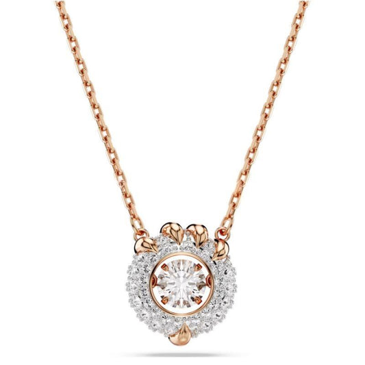 Dragon & Phoenix pendant Dragon’s claw,Rhodium platedRose gold necklace with a diamond pendant on a white background