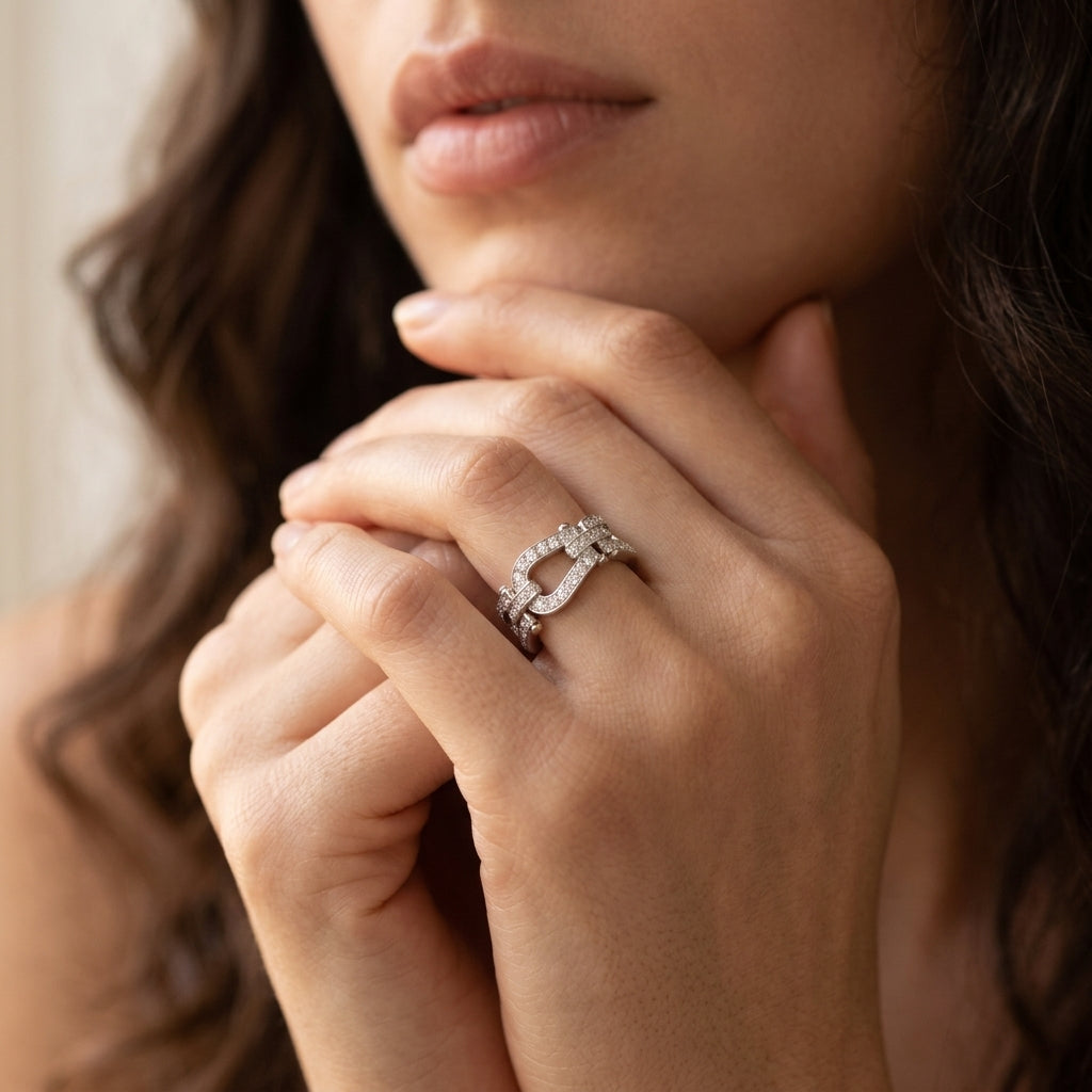 Force 10 ring 18K white gold diamond paved