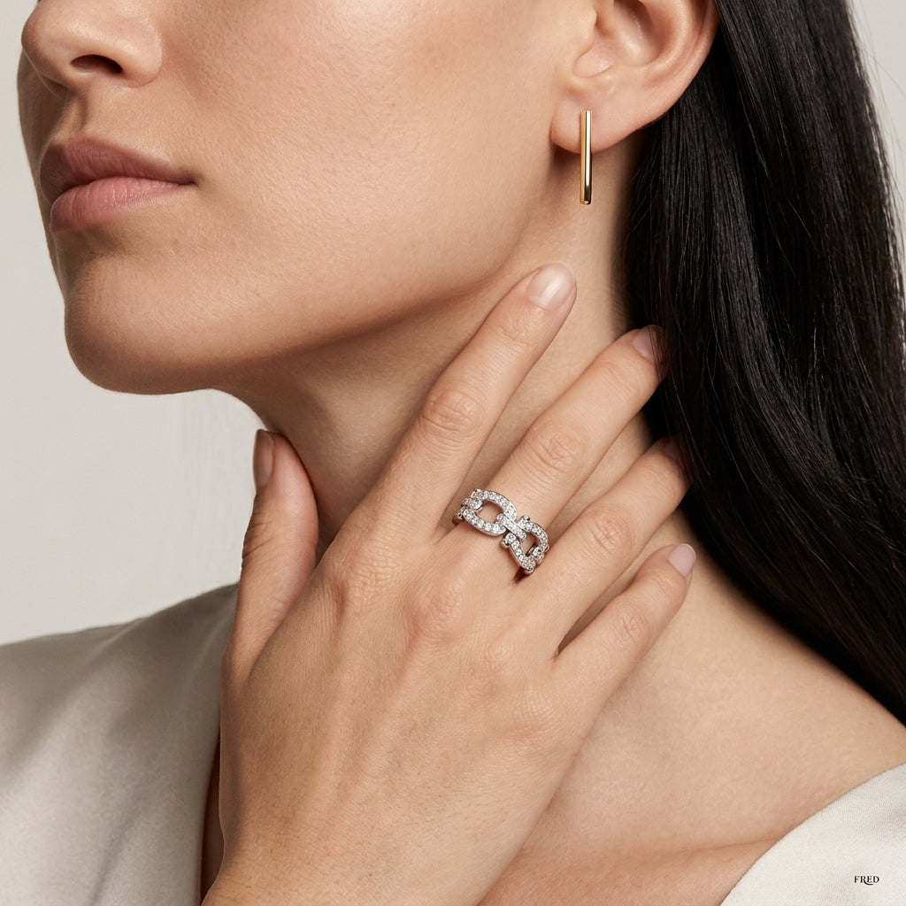 Force 10 ring 18K white gold diamond paved