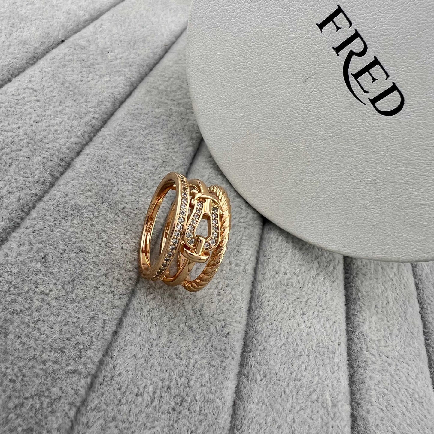 Force 10 ring 18K yellow gold diamond half paved