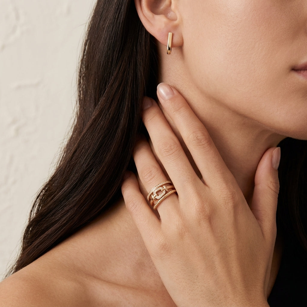 Force 10 ring 18K yellow gold diamond half paved