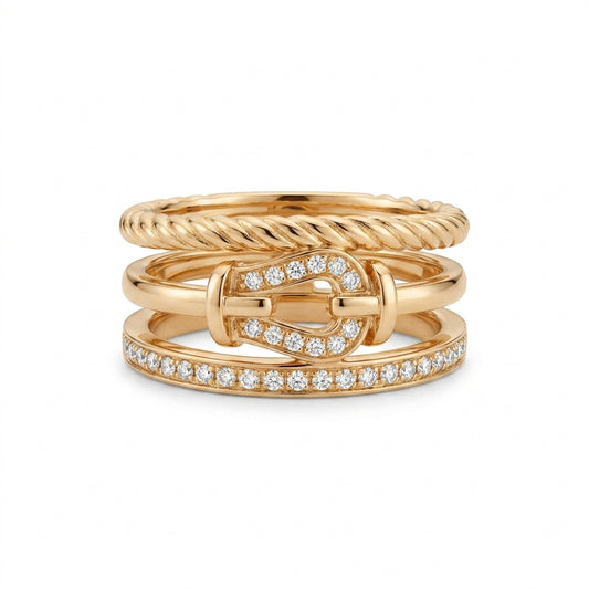 Force 10 ring 18K yellow gold diamond half paved