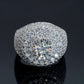 White gold cluster ring on dark background, showing full ice sparkle. Alt: “Full Iced Out Rapper Cluster Halo Ring – 18K White Gold.”