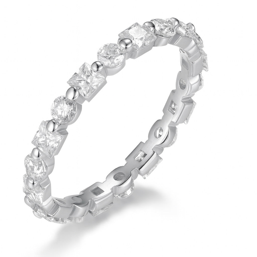 Yellow gold full pavé band on neutral background. Alt: “Full Pavé 2.1CT Moissanite Ring – 18K Yellow Gold.”