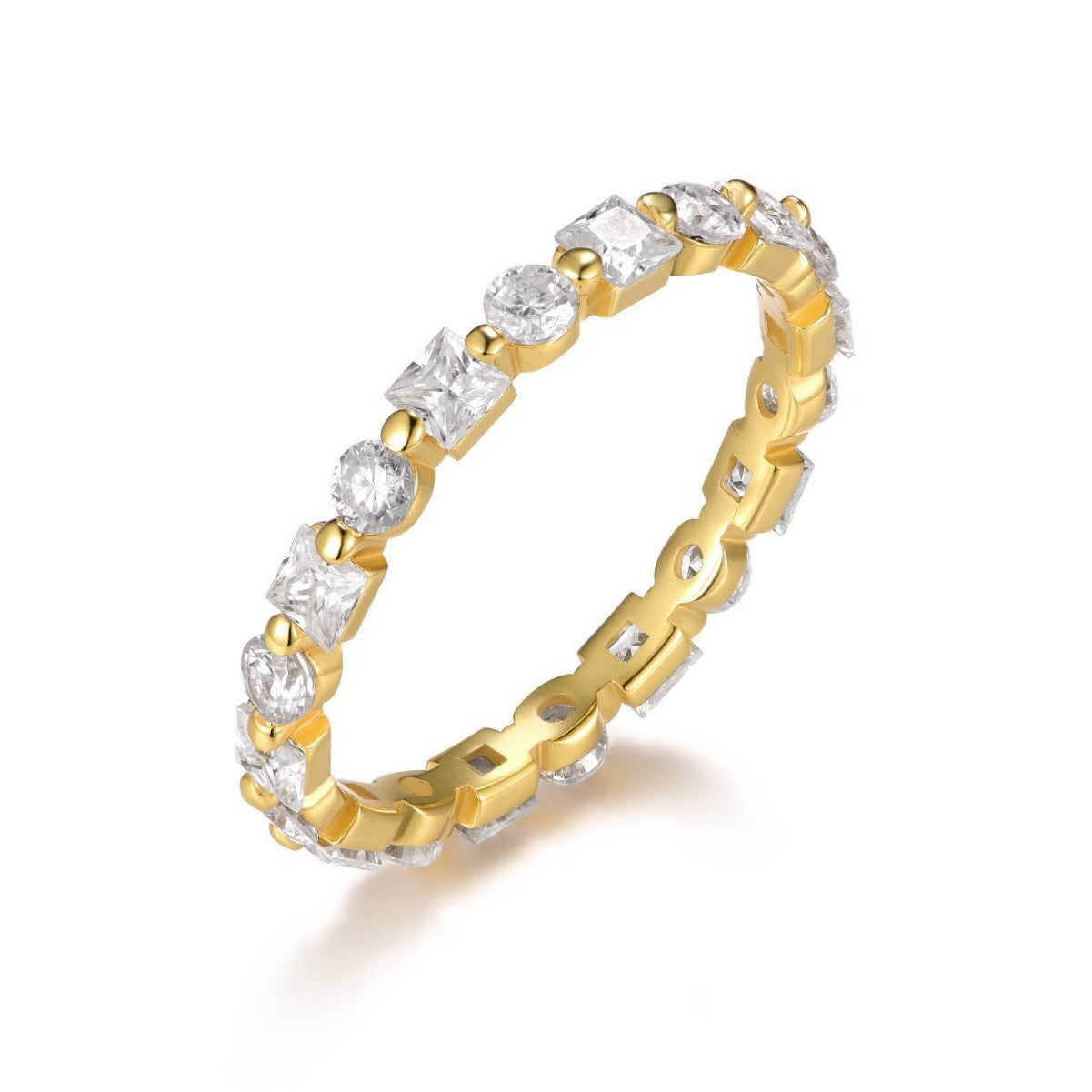 Yellow gold full pavé band on neutral background. Alt: “Full Pavé 2.1CT Moissanite Ring – 18K Yellow Gold.”