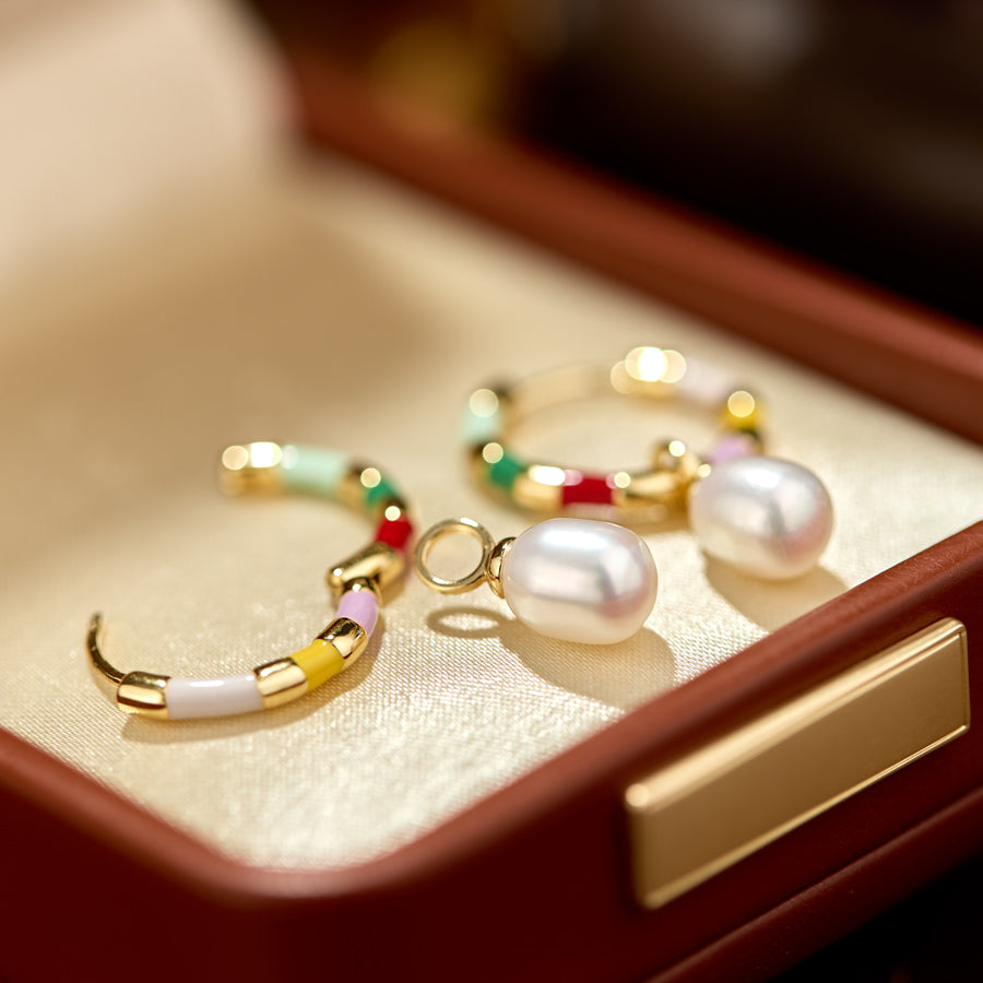 Close-up of Baroque Pearl Earrings with Gold-Plated Silver Frame