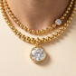 Straight-on to clearly showcase the 8.5MM gold ball beads and the two different chain lengths.