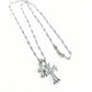 “Gold and silver double cross necklace flat lay showing zircon pendant and link chain”