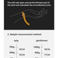 Hand circumference measurement guide with soft ruler illustration and weight measurement chart.