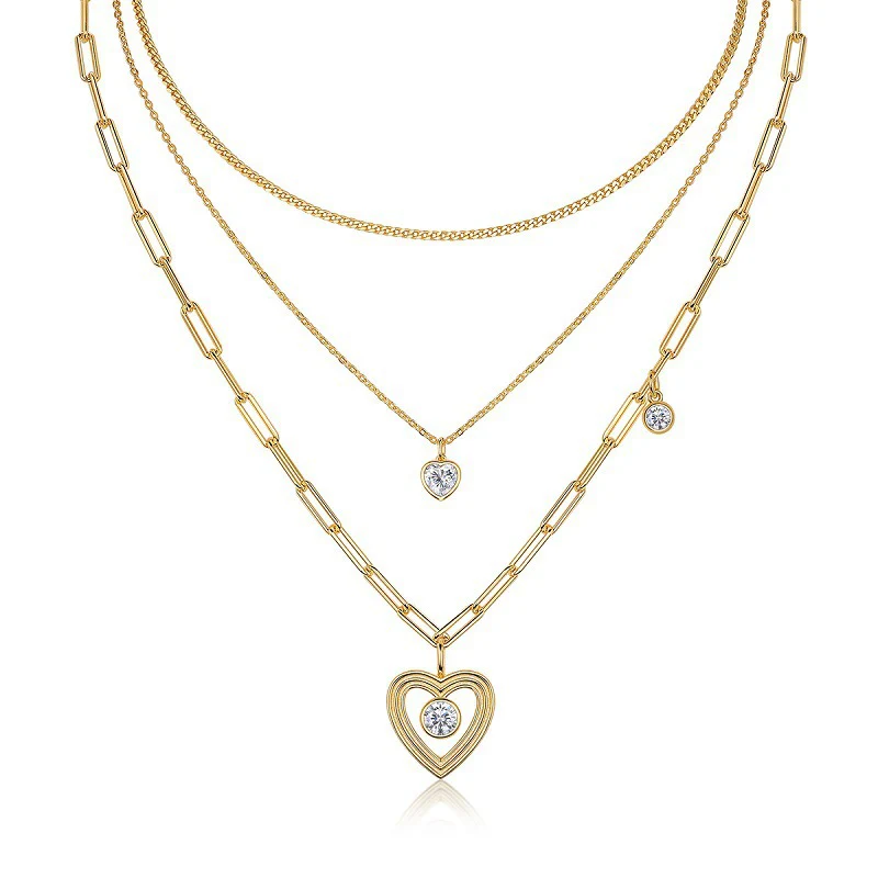 High-definition shot of both necklaces laid flat together on pure white background, arranged to show the layered effect.