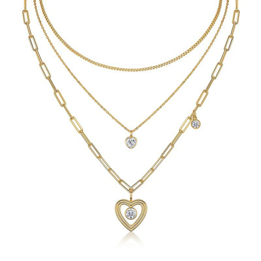 High-definition shot of both necklaces laid flat together on pure white background, arranged to show the layered effect.