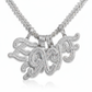 Silver necklace with intricate design on a white background