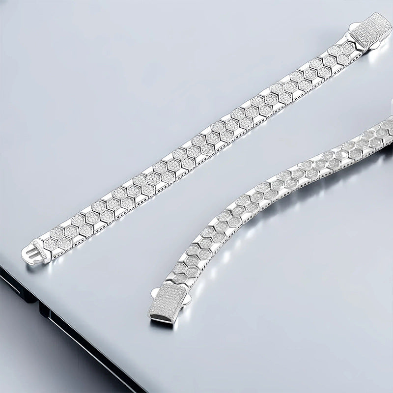 High-definition shot of the bracelet laid flat or coiled on pure white background.