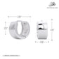 Silver hoop earrings with measurements and material information on a white background