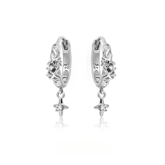 "Minimalist S925 sterling silver zircon huggie hoop earrings unisex display"