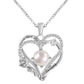 Heart-shaped silver pendant with a pearl and 'I love you' engraving on a white background