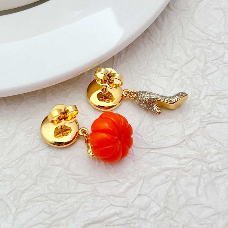  Earrings displayed side by side on a soft midnight blue or fairy tale-inspired background, showcasing the glass slipper heel and pumpkin clock charms. Alt: “Kate Spade Cinderella High Heels and Pumpkin Clock Earrings – Fairy Tale Novelty Jewelry.”
