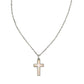 Clean, simple shot of the necklace laid flat or worn, against a plain background, clearly showing the cross pendant and chain.
