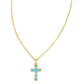 Clean, simple shot of the necklace laid flat or worn, against a plain background, clearly showing the cross pendant and chain.