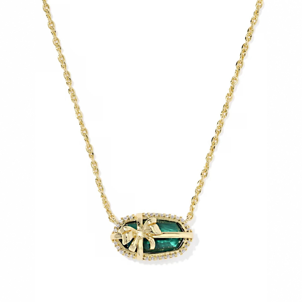 Clean, well-lit shot of the necklace laid flat or worn, against a simple background, highlighting the geometric bow shape.