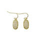 Clean shot of the earrings against a soft, neutral background, showcasing the rose quartz stone and gold setting.