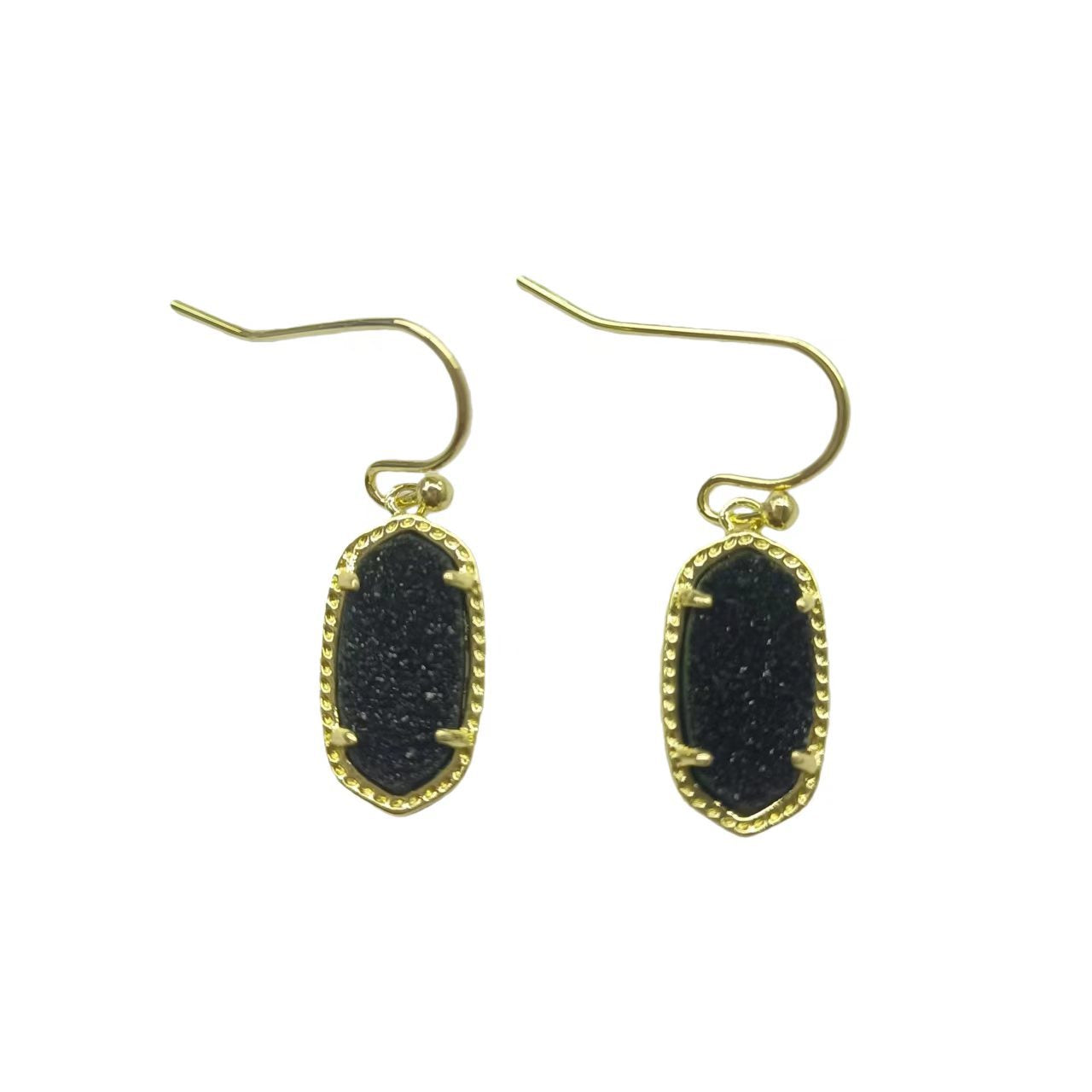Clean shot of the earrings against a soft, neutral background, showcasing the rose quartz stone and gold setting.