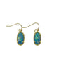 Clean shot of the earrings against a soft, neutral background, showcasing the rose quartz stone and gold setting.