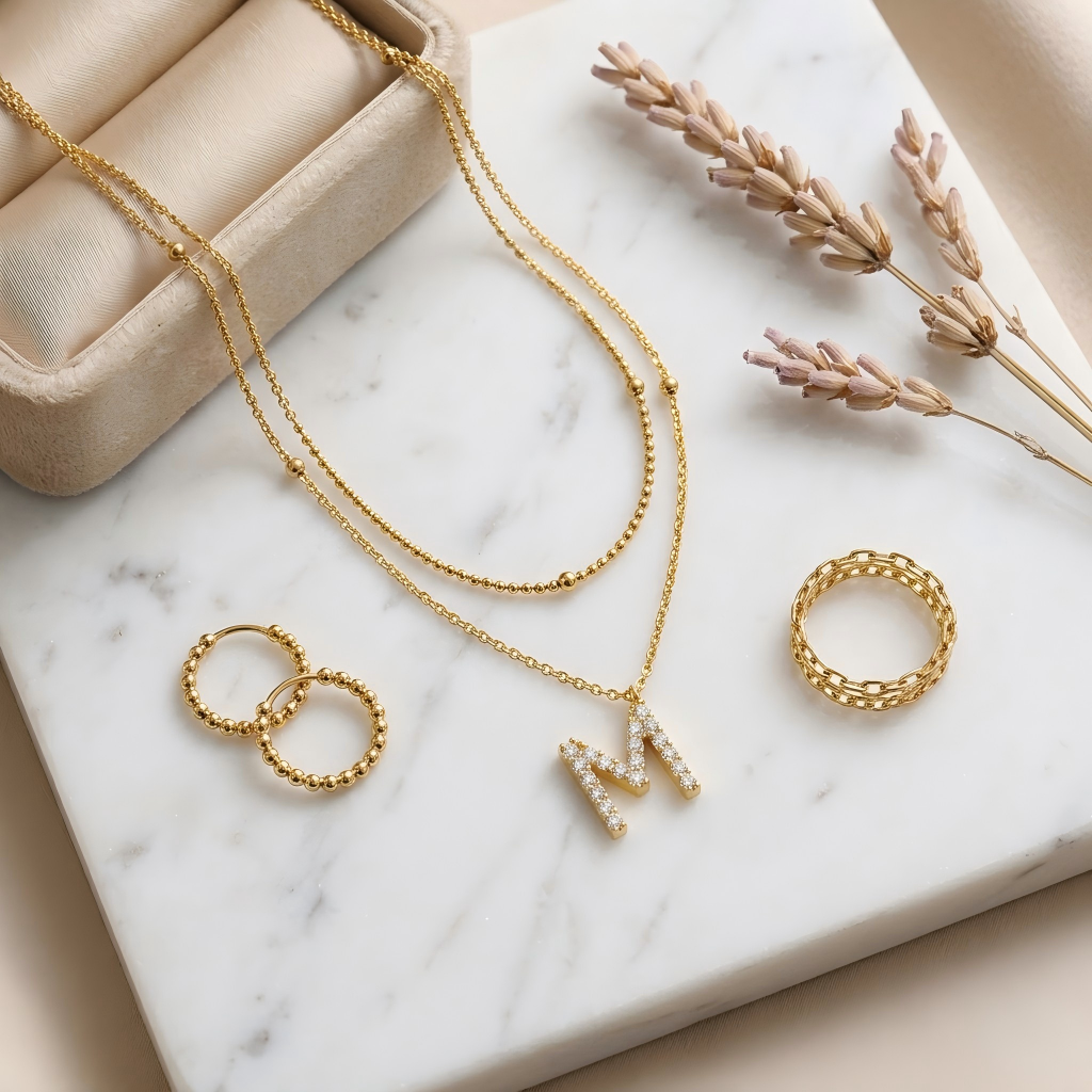 Focus on the precision of the stone setting along the curves and edges of the letter, the facet brilliance, and the bail attachment.