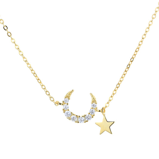  Moon pendant on soft blue background. Alt: “Luna Glowing Stone Moon Necklace – Celestial Jewelry.”