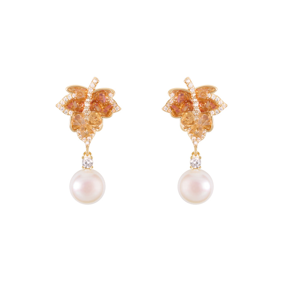 “Maple Whisper Freshwater Pearl Earrings – gold-plated sterling silver dangle design”