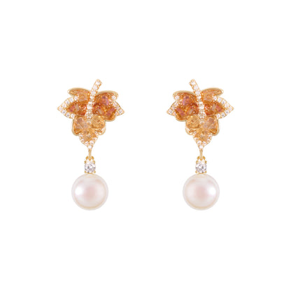 “Maple Whisper Freshwater Pearl Earrings – gold-plated sterling silver dangle design”