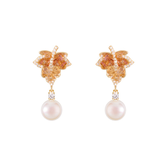 “Maple Whisper Freshwater Pearl Earrings – gold-plated sterling silver dangle design”