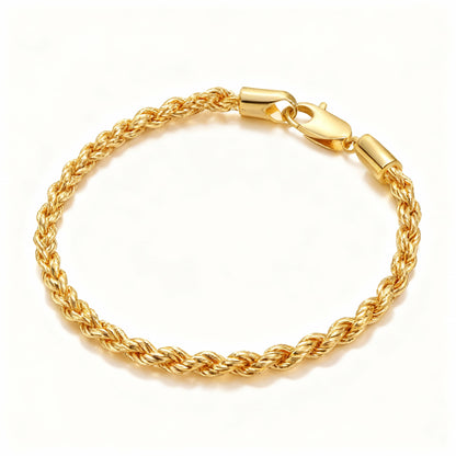“Men’s gold-tone sterling silver twisted rope bracelet flat lay on white background”