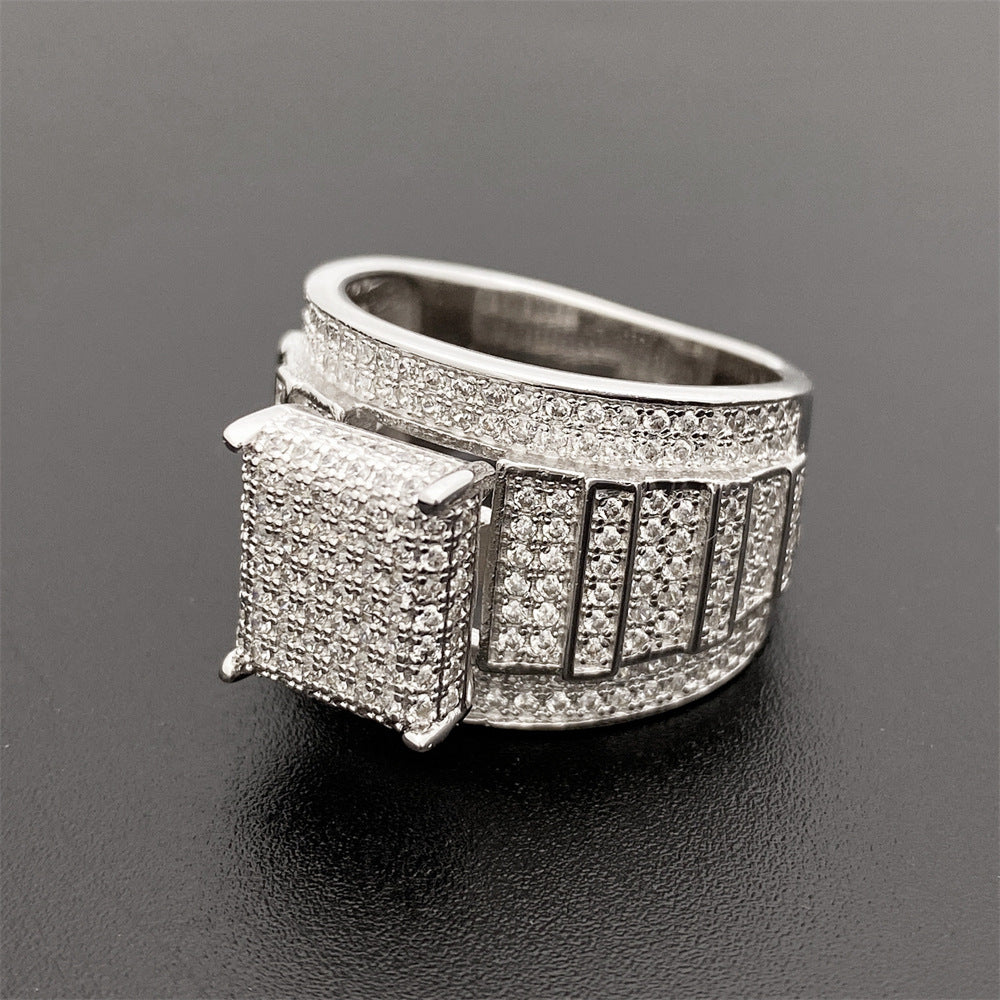 Grid showing multiple ring styles on dark background. Alt: “Men's Moissanite Ring Collection – Gold Hip-Hop.”
