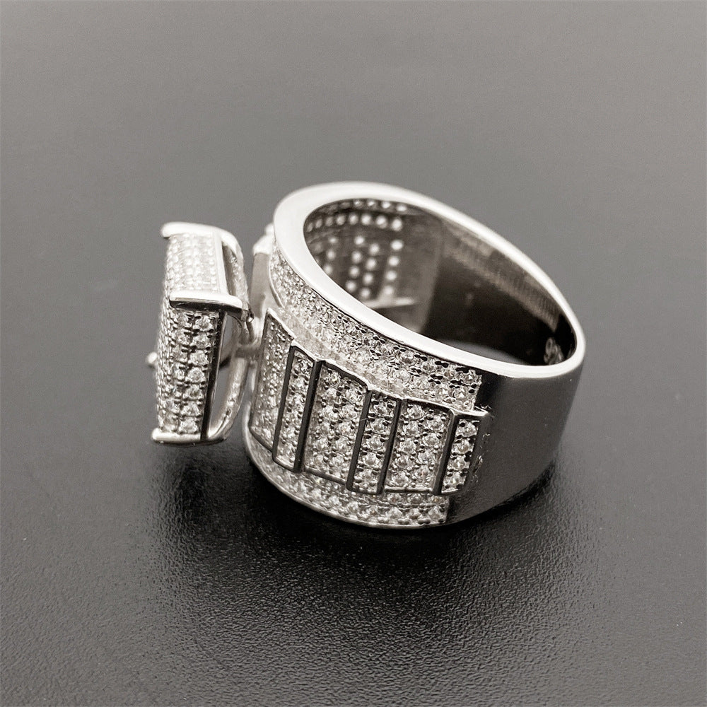 Grid showing multiple ring styles on dark background. Alt: “Men's Moissanite Ring Collection – Gold Hip-Hop.”