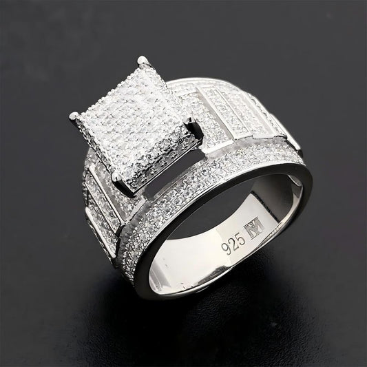 Grid showing multiple ring styles on dark background. Alt: “Men's Moissanite Ring Collection – Gold Hip-Hop.”