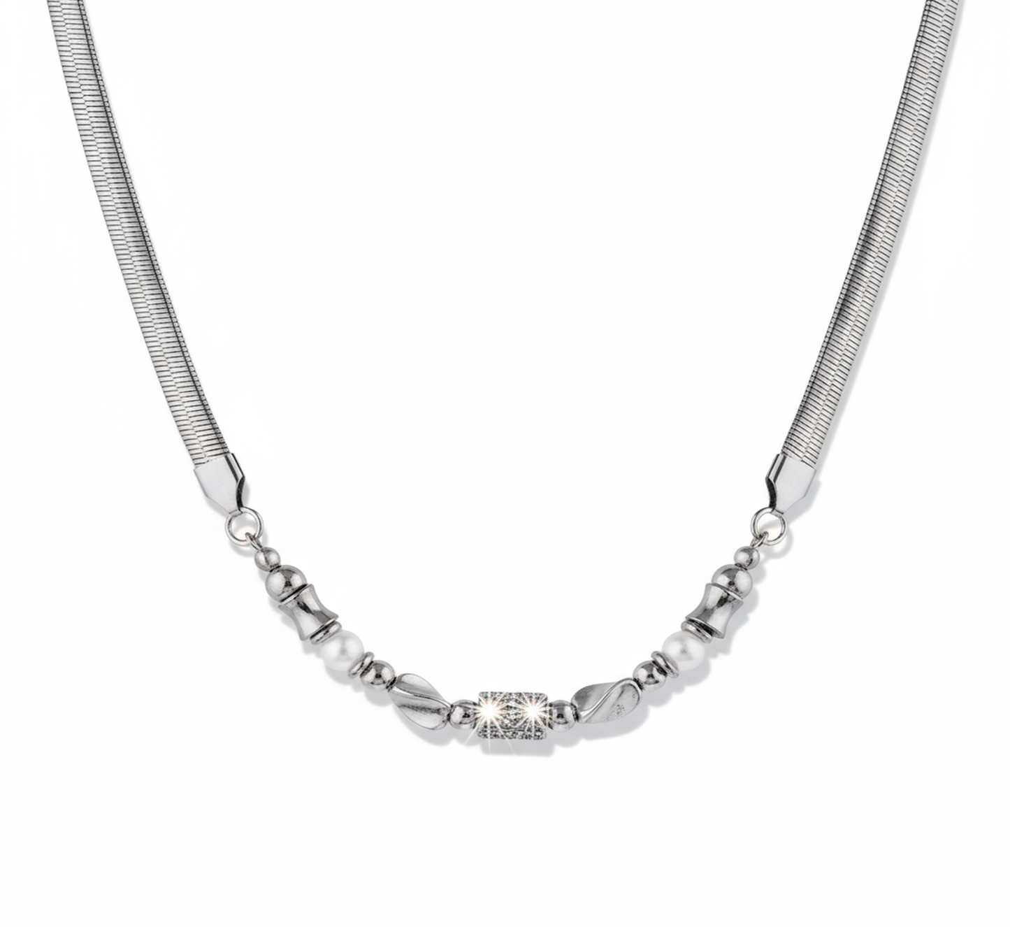 “S925 sterling silver snake chain necklace for men flat lay minimalist design”