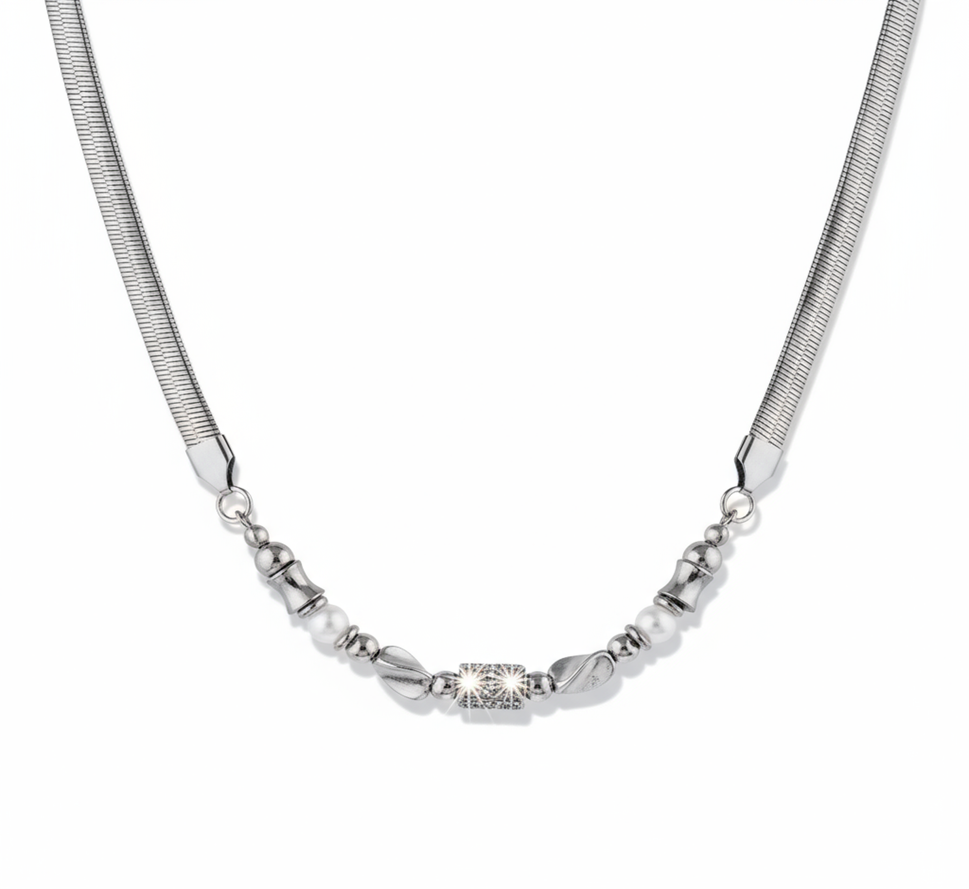 “S925 sterling silver snake chain necklace for men flat lay minimalist design”