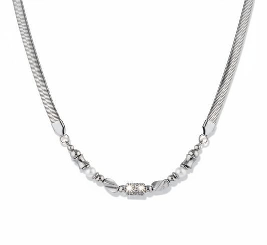 “S925 sterling silver snake chain necklace for men flat lay minimalist design”