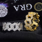 Gold 2-row cuban ring on neutral background, showing double pavé sparkle. Alt: “Moissanite 2-Row Cuban Link Ring – 18K Gold.”