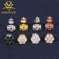 Set of earrings in various colors on a dark background with Chao Yue logo.
