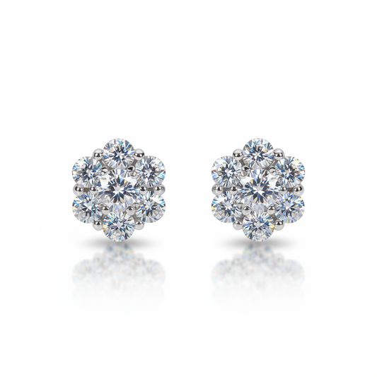 Pair of diamond stud earrings on a white background