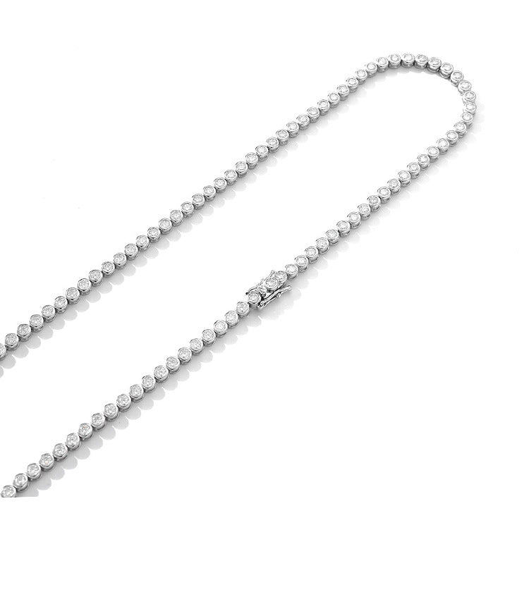 High-definition shot of the necklace laid flat and fully extended on pure white background.