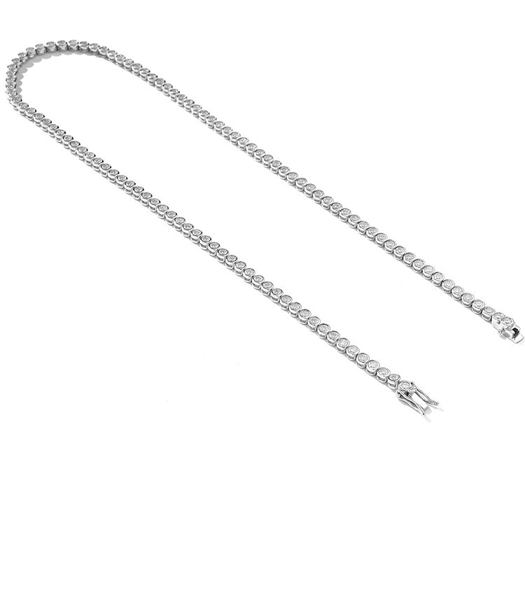 High-definition shot of the necklace laid flat and fully extended on pure white background.