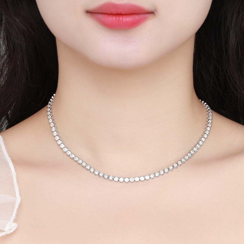 Female Model: Model wearing the necklace on bare skin or with an outfit.
