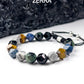 Multicolored beaded bracelet on a white surface with 'Zerra' branding.