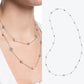 Dynamic image with "Just In" typography over a styled flat lay of 3-4 brand new necklace designs against a clean, bright background.