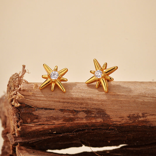  Earrings on a clean white or light grey background, showcasing the seamless hoop and star detail. Alt: “North Star Sterling Silver Sleeper Earrings – Huggie Hoops with Star Cutout.”