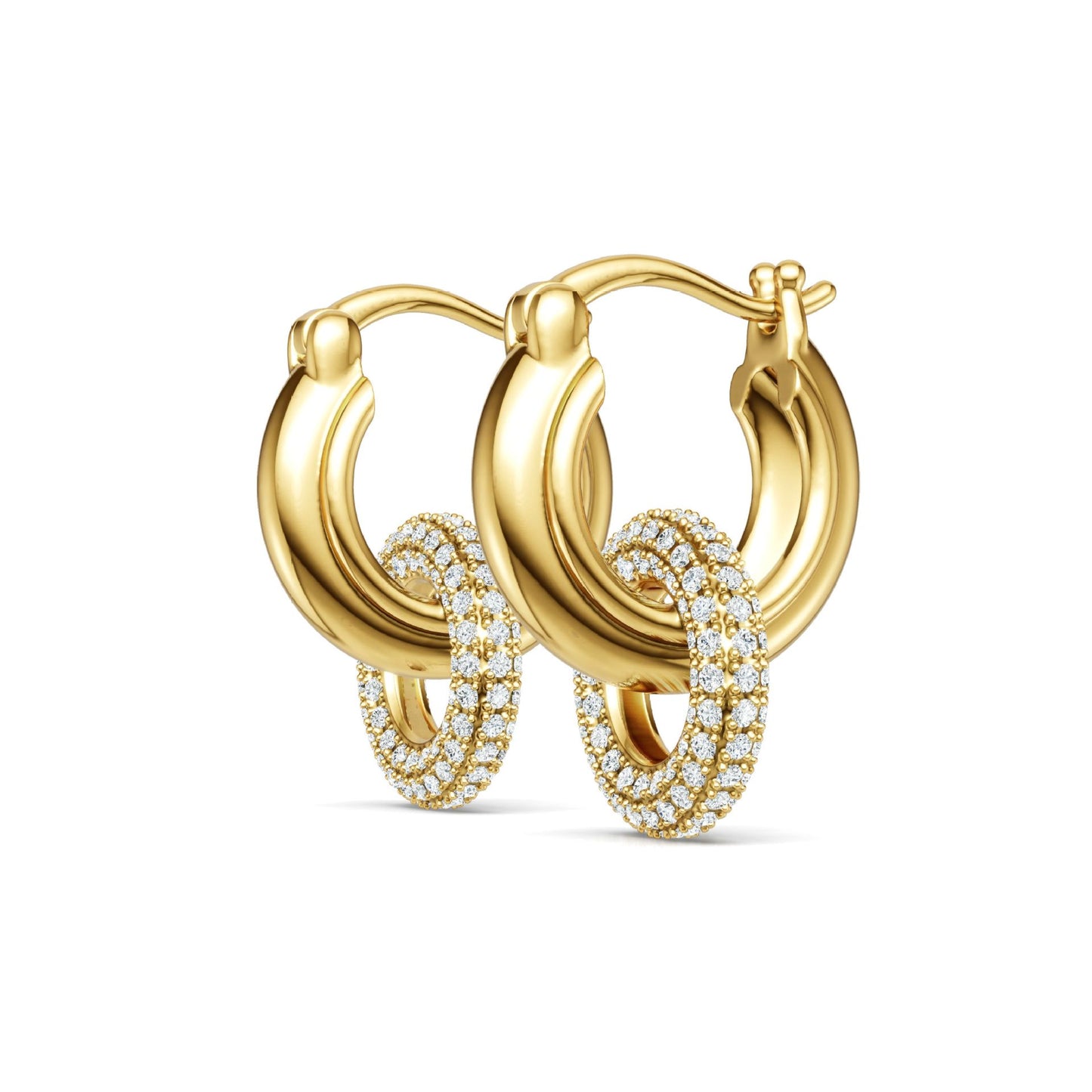 Gold moissanite studs on neutral background. Alt: “One-Carat Moissanite Stud Earrings – 18K Gold Plated.”